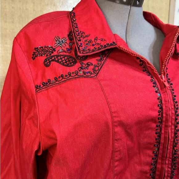 VICTOR COSTA OCCASION JACKET EMBELLISHED RODEO BOHO STYLE BLAZER W/ SPANDEX - Picture 6 of 13